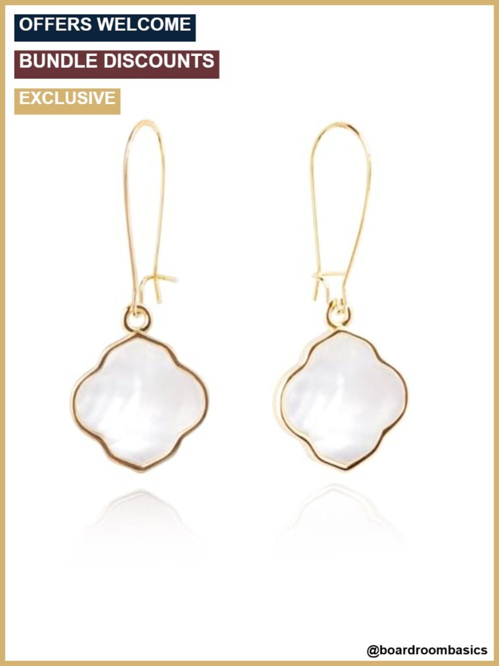 14K Gold Drop Dangle Earrings Natural Mother of Pearl Handmade Women's Jewelry